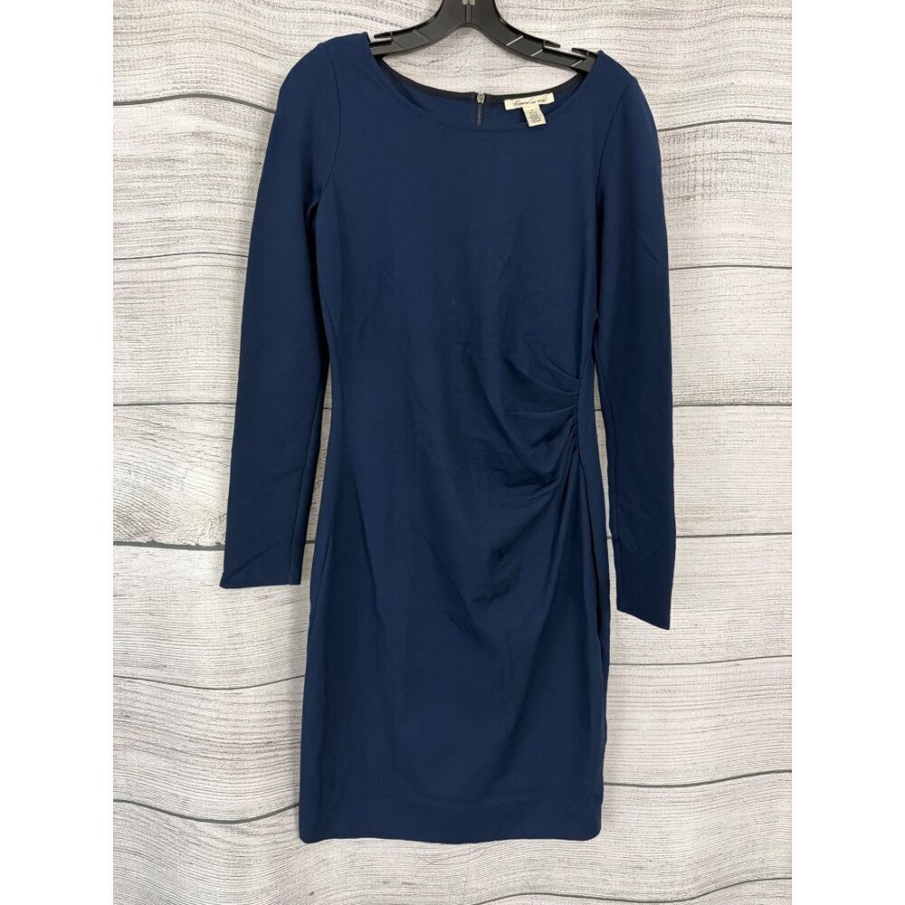 Kenneth Cole Navy Long Sleeve Ruched Bodycon Dress With Back Zipper Size 6